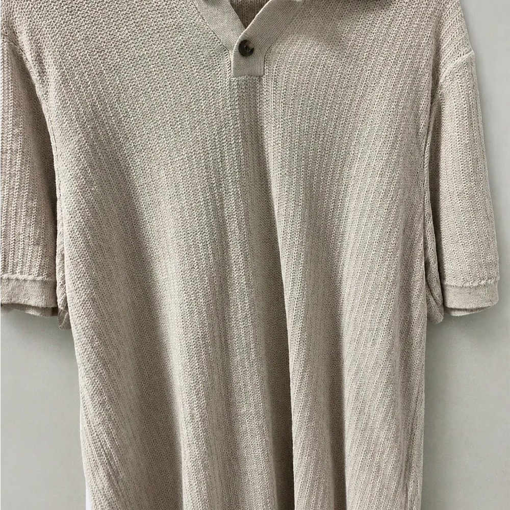 Zara Textured Short-Sleeve Polo in Light Taupe